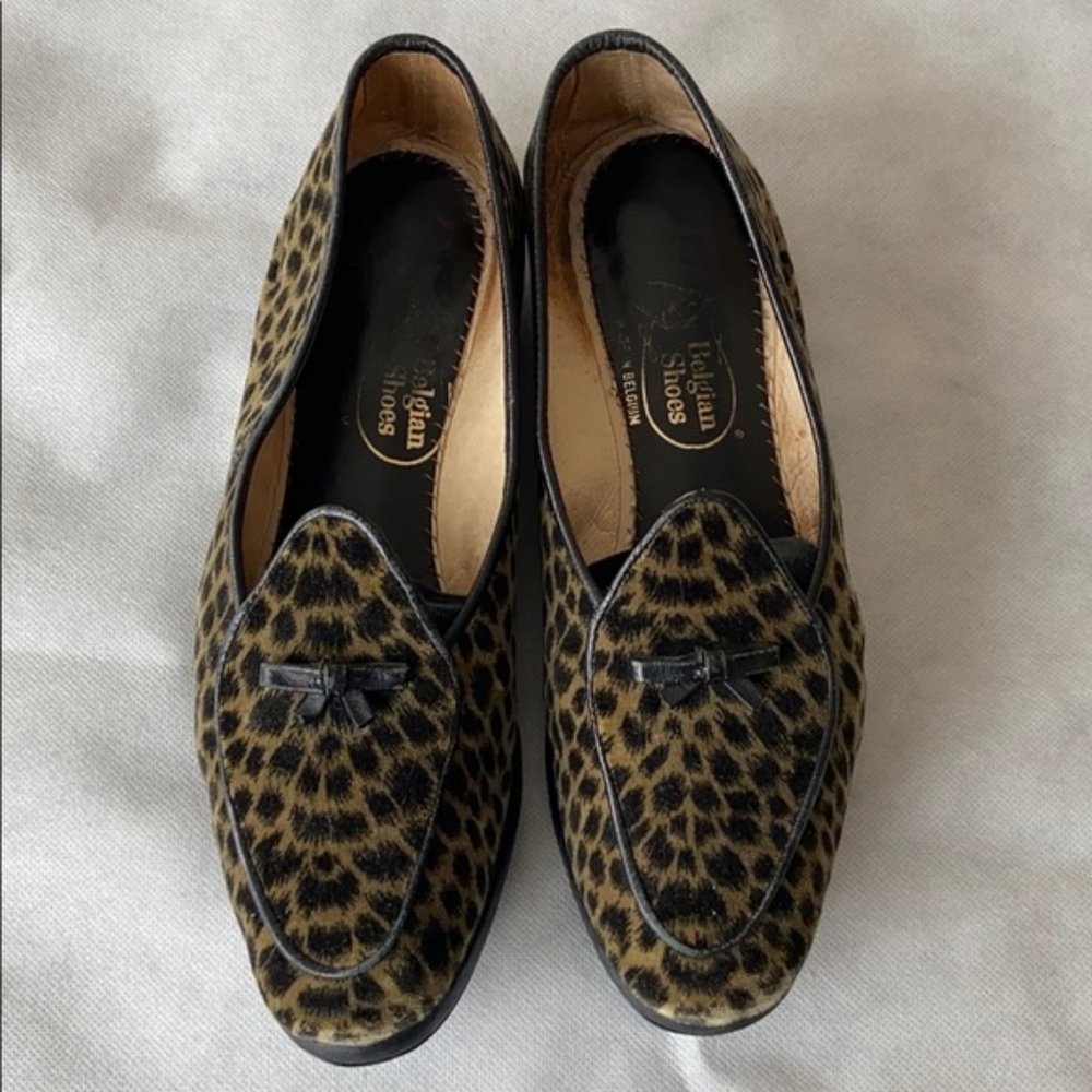 Belgian Shoes Fuzzy Leopard Animal Print / 7.5